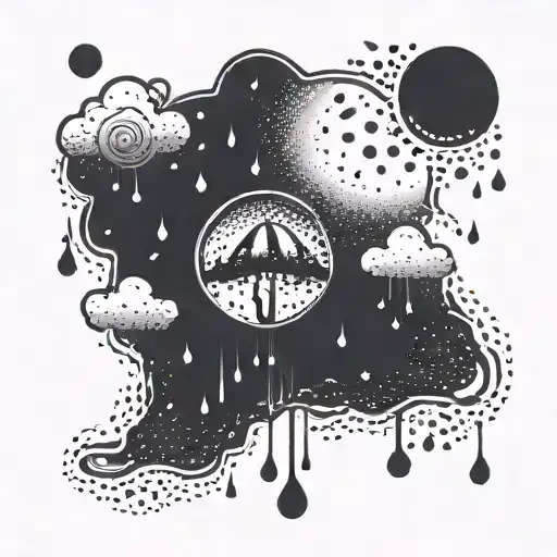 Design A Tattoo Of A Soothing Rain Scene With A Hidden Sleep Token Symbol Within The Raindrops