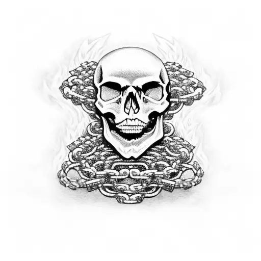 A Skull With Flames And Chains Inspired By Heavy Metal Album Art