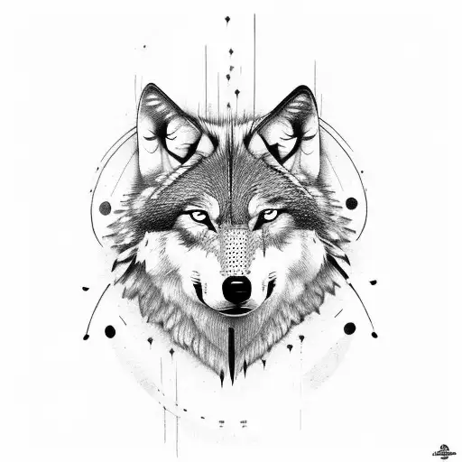 Wolf Head With Half Chickasaw War Paint And Half Blackfoot War Paint