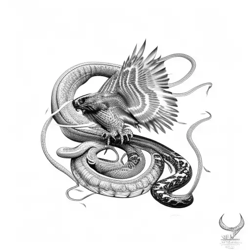 Big Hawk Swooping Up Snake On Thigh