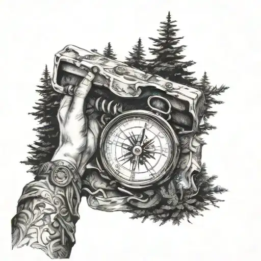 An Adventurous Student Backpacking Through A Forest With A Compass In Hand