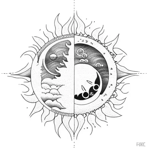 Sun And Moon With Waves