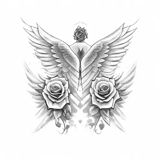 Half Angel Wings Half Rose In The Shape Of Wings