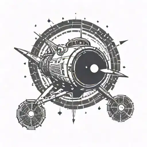 A Pixelated Spaceship Flying Over A Music Staff