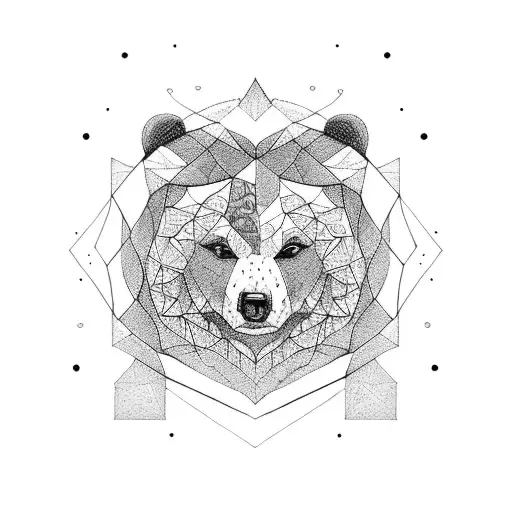 A Geometric Design Featuring A Little Bear And Mother Bear In A Dotwork Style