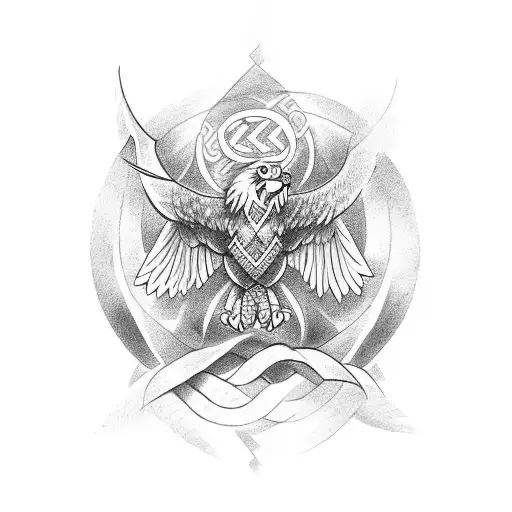 Create A Tattoo Design Featuring A Powerful Eagle Intertwined With Norse Symbols