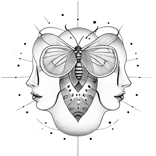 Moth With A New Moon Over It Head And Lines And Dot Under And Upper Moth