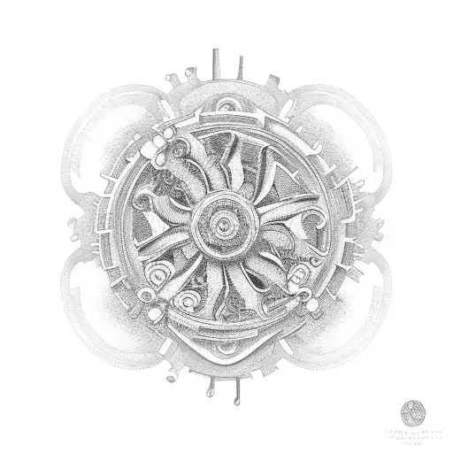 A Floral Design Intertwined With Gears And Machinery