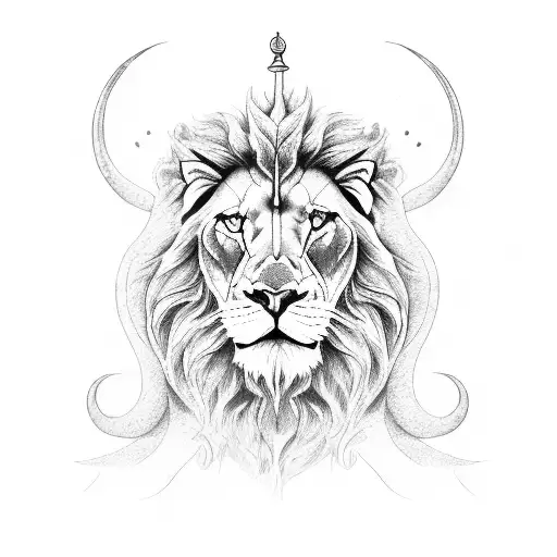 Capricorn And Lion Head Against Head