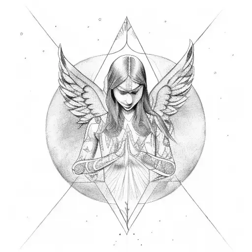 As Above So Below With Angel Wings Design With Geometric Arrows On Behind