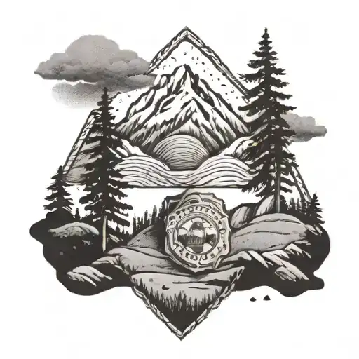 A Police Badge Integrated Into A Mountain Landscape Scene