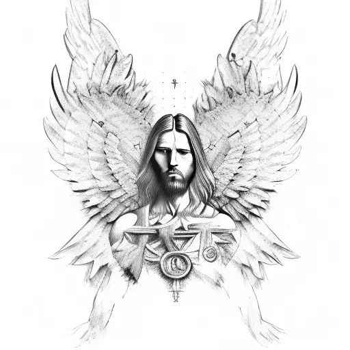 Da Vinci Style Rough Sketch Masculine Angel With Wings