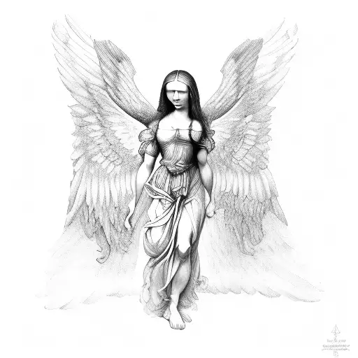 Da Vinci Style Sketch Of Masculine Angel With Outstretched Wings