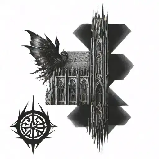 Cathedral Black Tattoo With Gothic And Tribal Elements