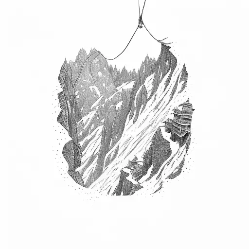 A Detailed Illustration Of A Via Ferrata Route Winding Through A Mountain Landscape