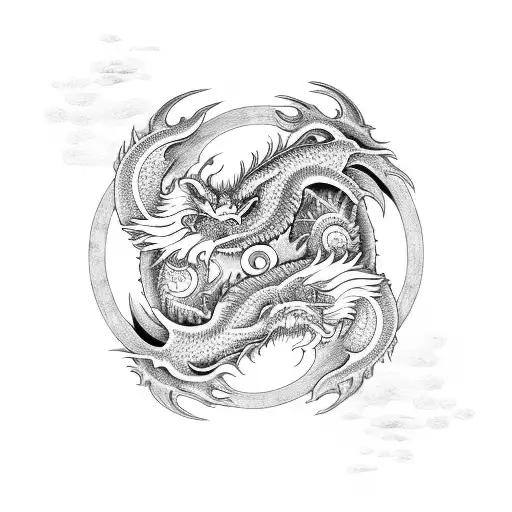 Dragon And Wolf In Ying Yang Symbol