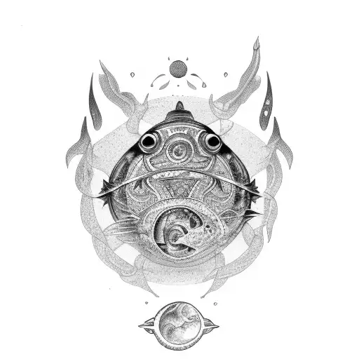 Circular Tribal Taurus With Two Pisces Fish Inside Of It