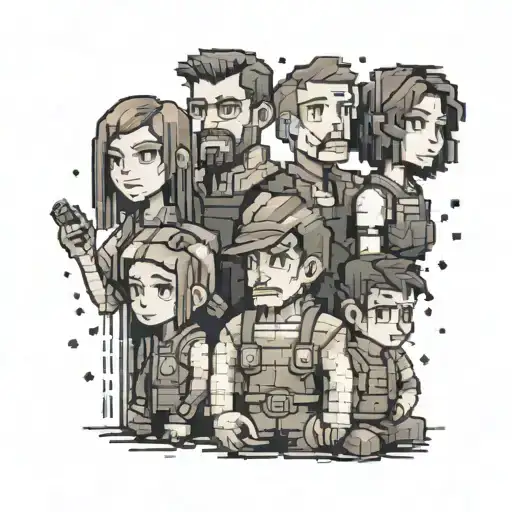 A Family Portrait With Each Member Depicted As A Different Video Game Character In A Pixel Art Style