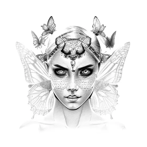 Warrior Woman With Sun And Butterflies