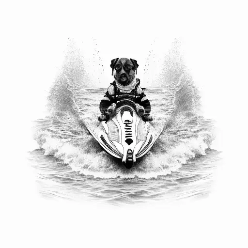 Dog Riding Jetski Fine Line