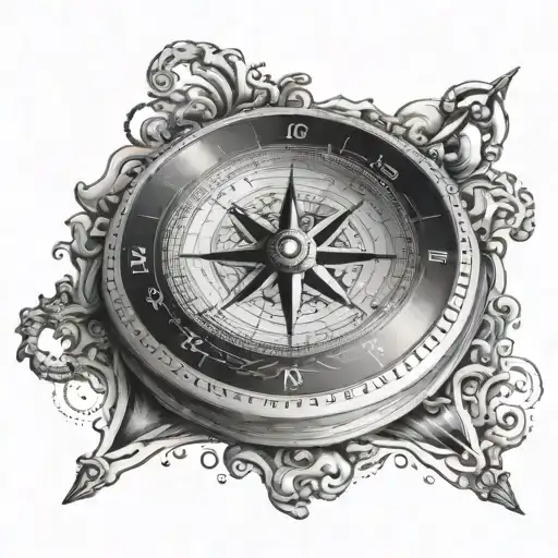 Marine Compass With Waves Inside