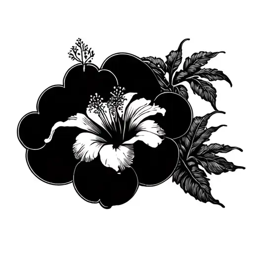 Postage Stamp Frame With Border Waves In A Beach Scene Inside And Hibiscus On Frame