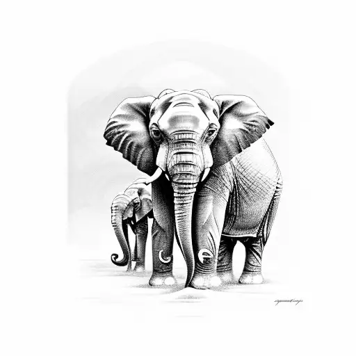 Elephant Facing Front With Big Ears Black And White Lines