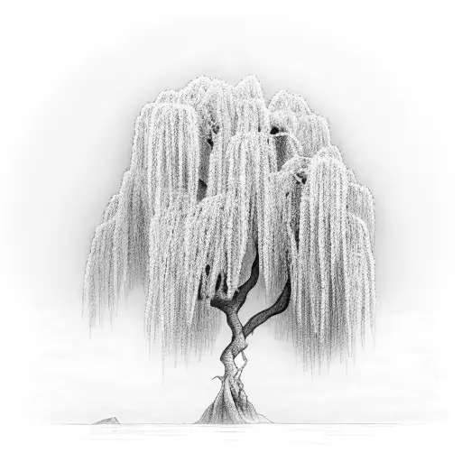 A Weeping Willow Tree Hanging Over A Stone Bridge That Spans Over A River