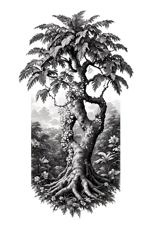 Banyan Tree With Hibiscus Vine