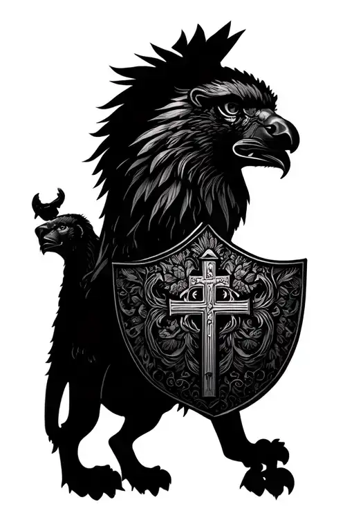 Lion And Eagle Family Shield Cross Royalty