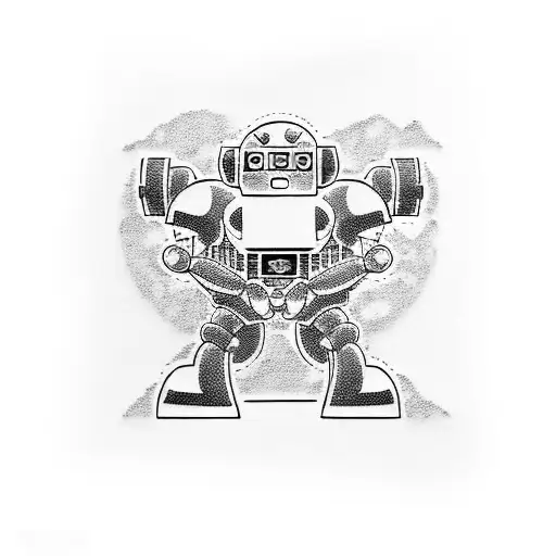 Combine Your Love For Gym Lifting With An Anime Robot In A Dotwork Style
