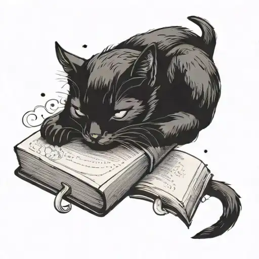 Cute Black Cat Sleeping On Top Of An Open Book