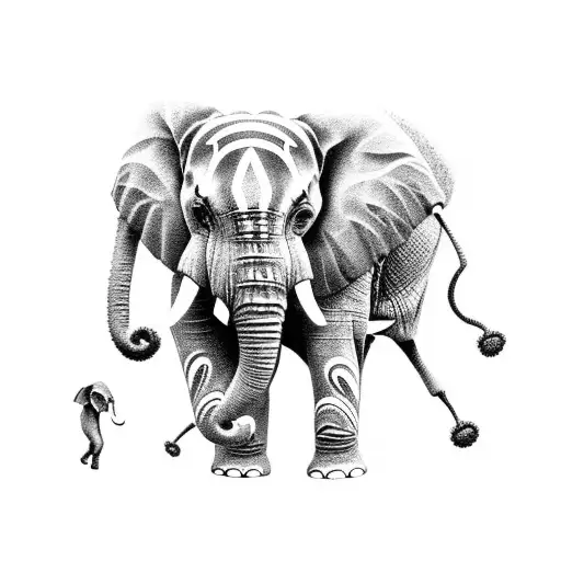 Elephant With Five Babies