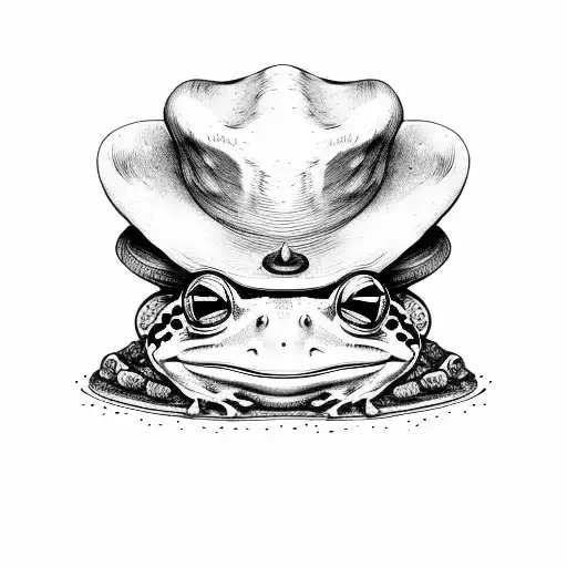 A Frog In A Hat Sits On A Stump With Mushrooms