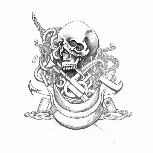 Reaper With Sythe Being Pulled Down To Hell With Anchor Chain And Anchor