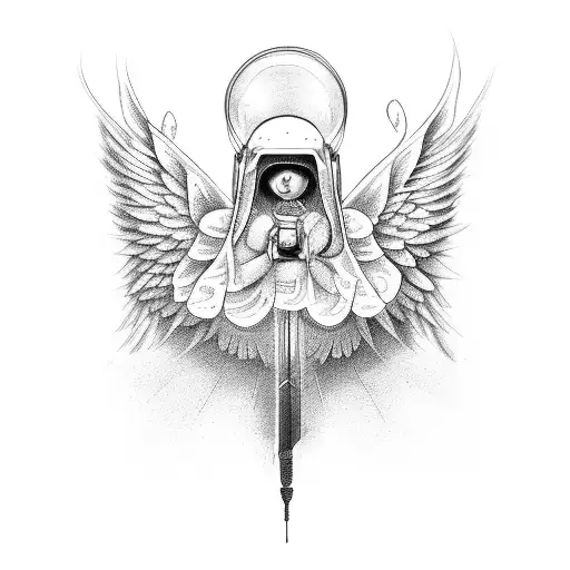 A Modern Interpretation Of A Guardian Angel Hovering Over The Neck