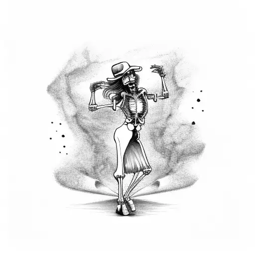 Woman Dancing With Skeleton With A Hat