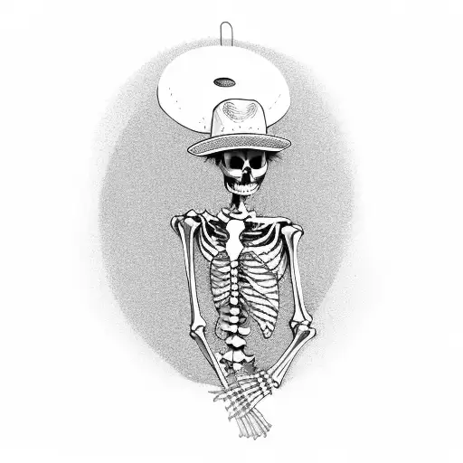 Woman With Date Dress Dancing With Skeleton With A Hat