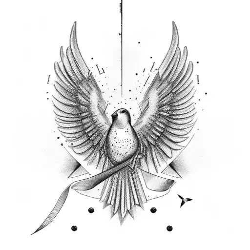 Cancer Ribbon With Bird And Roman Numeral Dates