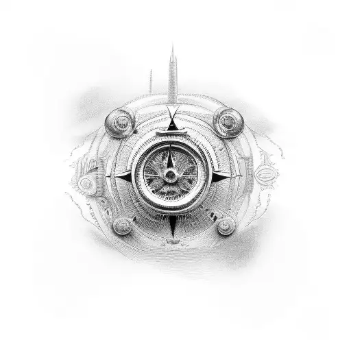 An Intricate Design Of A Vintage Racing Car With A Compass Incorporated Into The Design