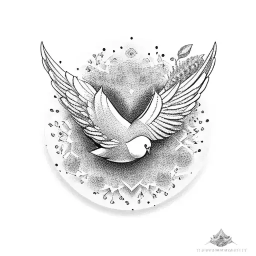 A Dotwork Design Of A Dove Surrounded By Lavender Blossoms