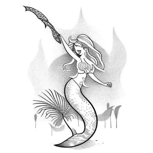 Mermaid And Palm Trees