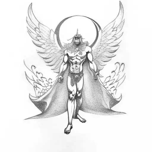 Norse Mythology Tattoo Of A Full Body Male Angel With Arms And Wings Open