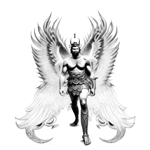 Norse Mythology Tattoo Of A Full Body Male Angel With Arms And Wings Open Wide
