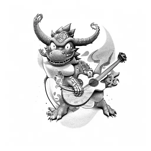 Bowser On Surfboard Playing Guitar