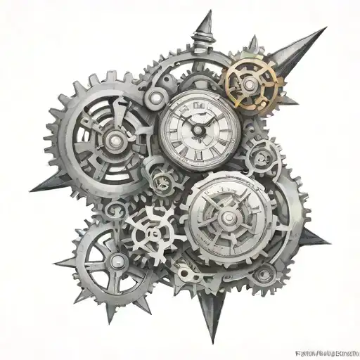 An Intricate Tattoo Of A Clock Mechanism Intertwined With The Client's Occupation Tools