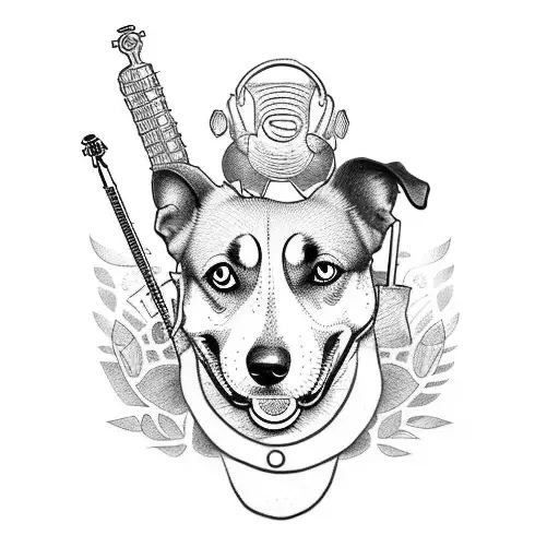 A Tattoo Design Featuring A Dog Playing Various Instruments In A Music Band