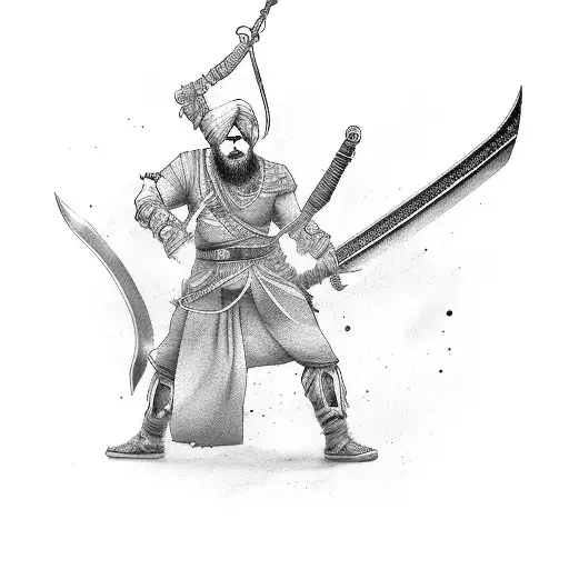 Anime-inspired Sikh Warrior Wielding A Futuristic Sword