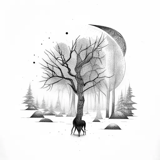 Dark Forest With Moon