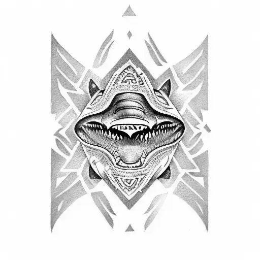 Shark Jaw Tattoo With Maori Patterns And Motifs